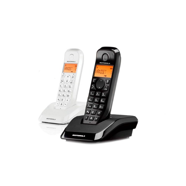 Motorola s1202 blanco negro duo teléfono inalámbrico contestador automático manos libres 50 contactos