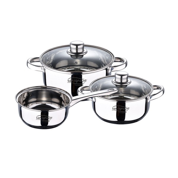 Bateria 5 piezas de acero inoxidable ind cassel: cazo ø16 cm / cacerola con tapa ø18 cm / cacerola con tapa ø20 cm