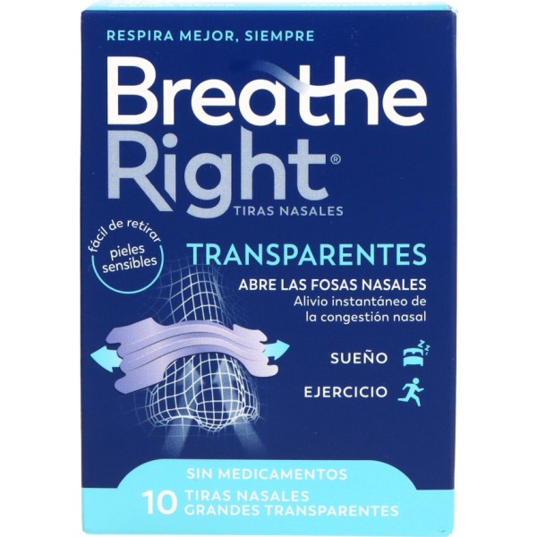 Breathe Right Tiras Nasales Transparentes Talla Grande 10 Unidades